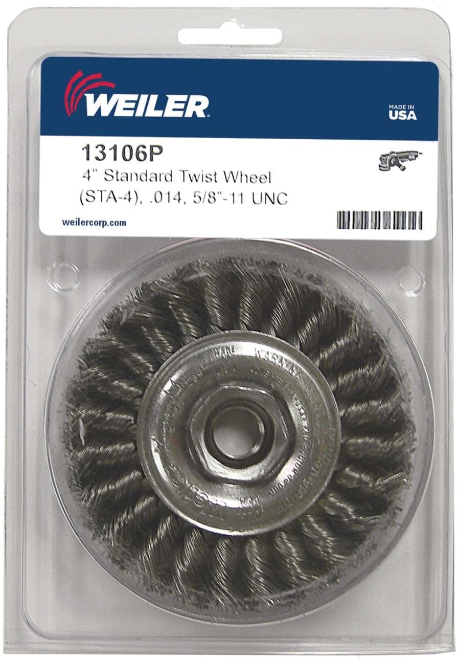 Picture of Standard Twist Knot Wire Wheel 4", .014" Steel Fill, 5/8"-11 UNC Nut, Retail Pack