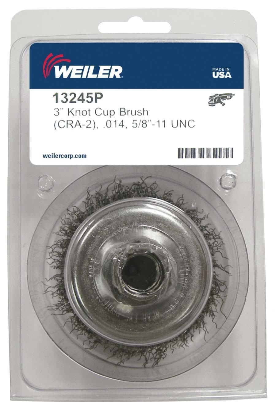 Picture of 3" Crimped Wire Cup Brush, .014" Steel Fill, 5/8"-11 UNC Nut, Retail Pack
