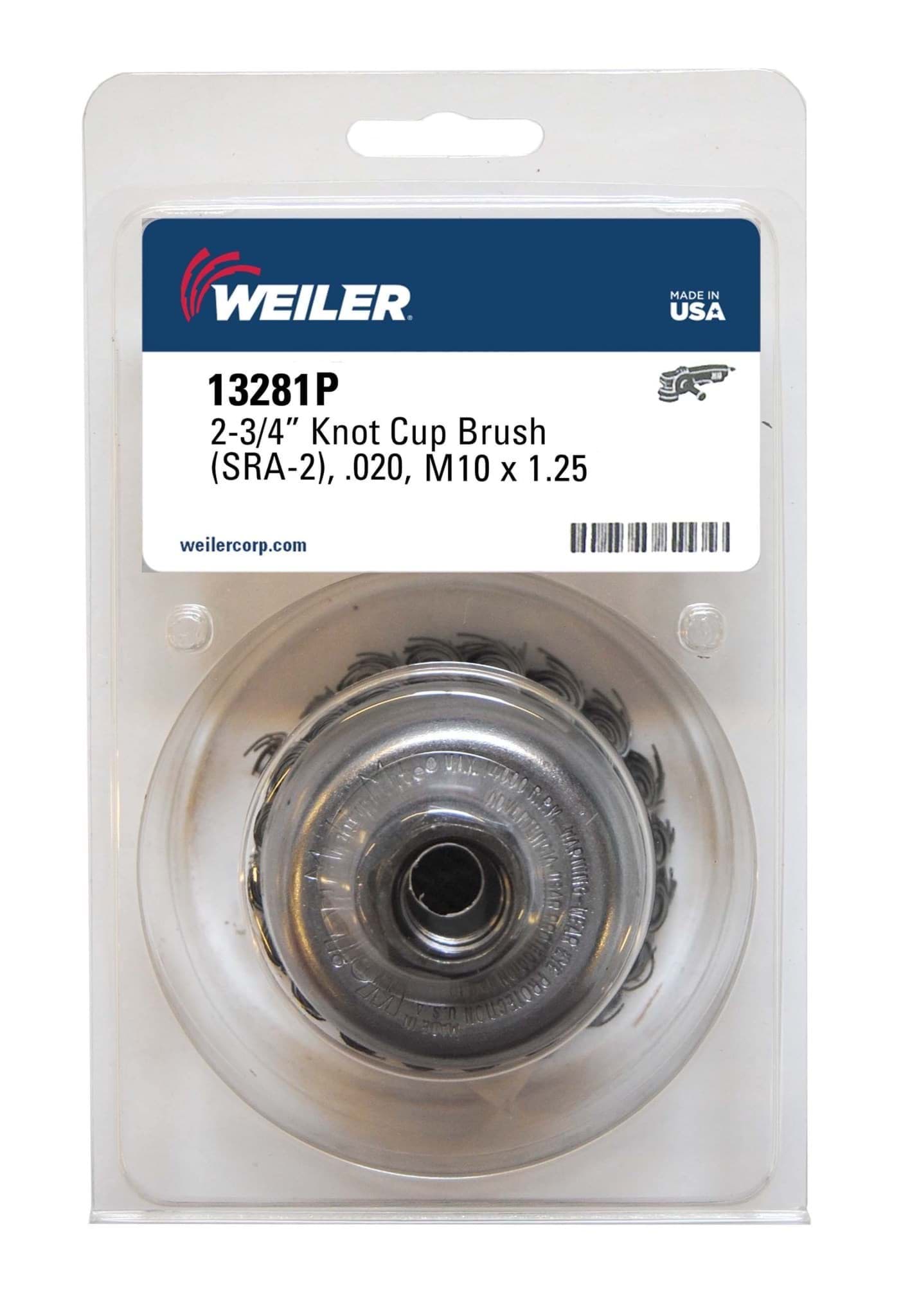 Picture of 2-3/4" Single Row Knot Wire Cup Brush, .020" Steel Fill, M10x1.25 Nut, Retail Pack
