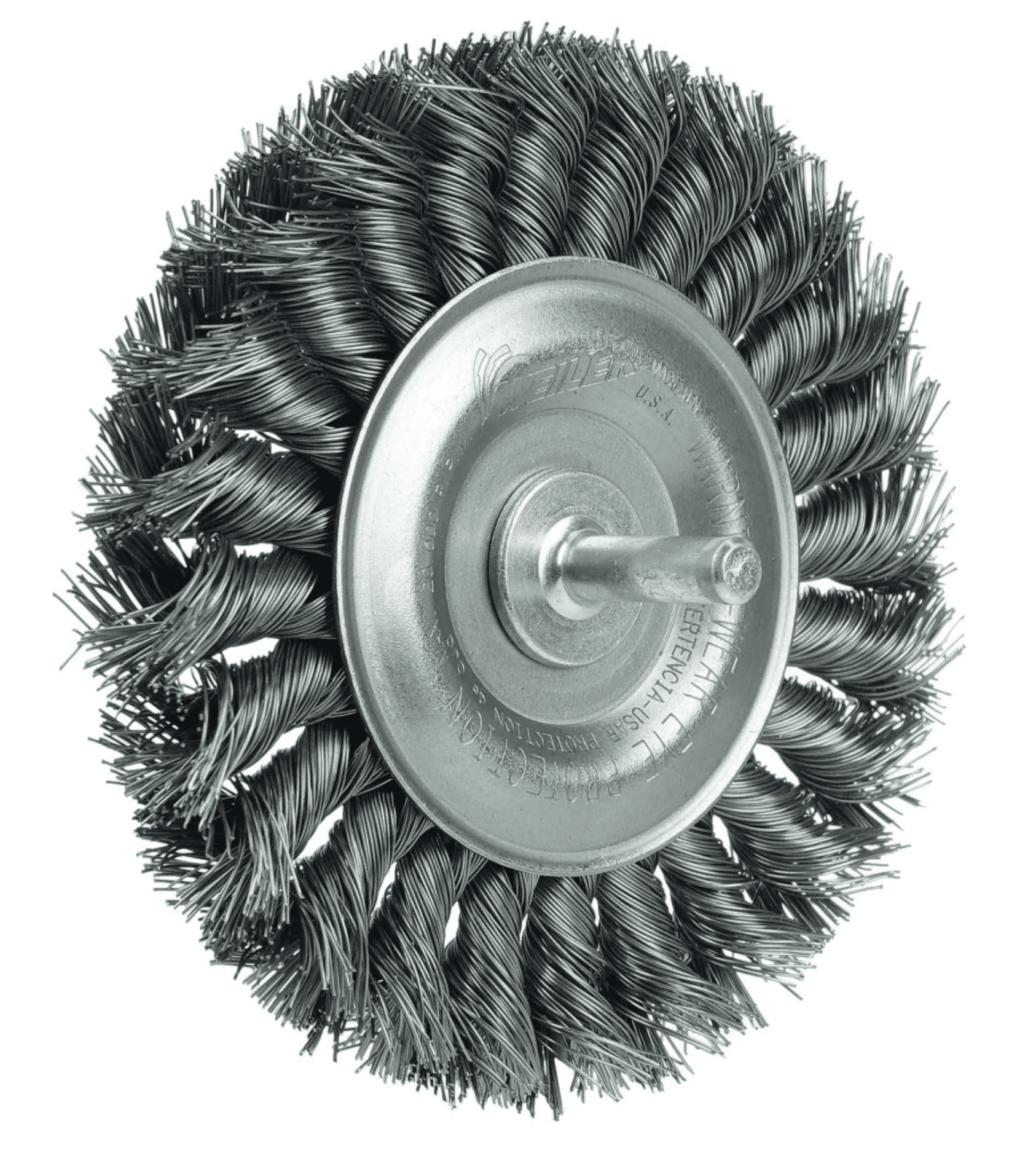 Picture of 4" Stem-Mounted Knot Wire Wheel, .014" Steel Fill, 1/4" Stem, Vending Ready