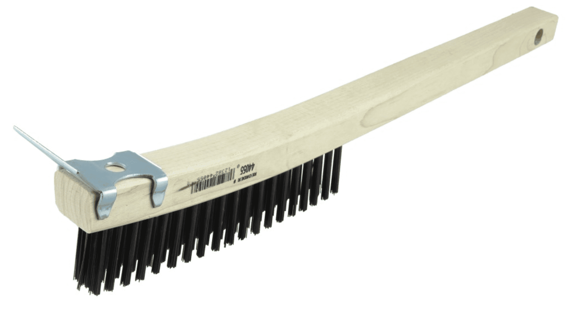 Picture of Hand Wire Scratch Brush w/Scraper, .012 Carbon Steel Fill, Curved Handle, 3 x 19 Rows