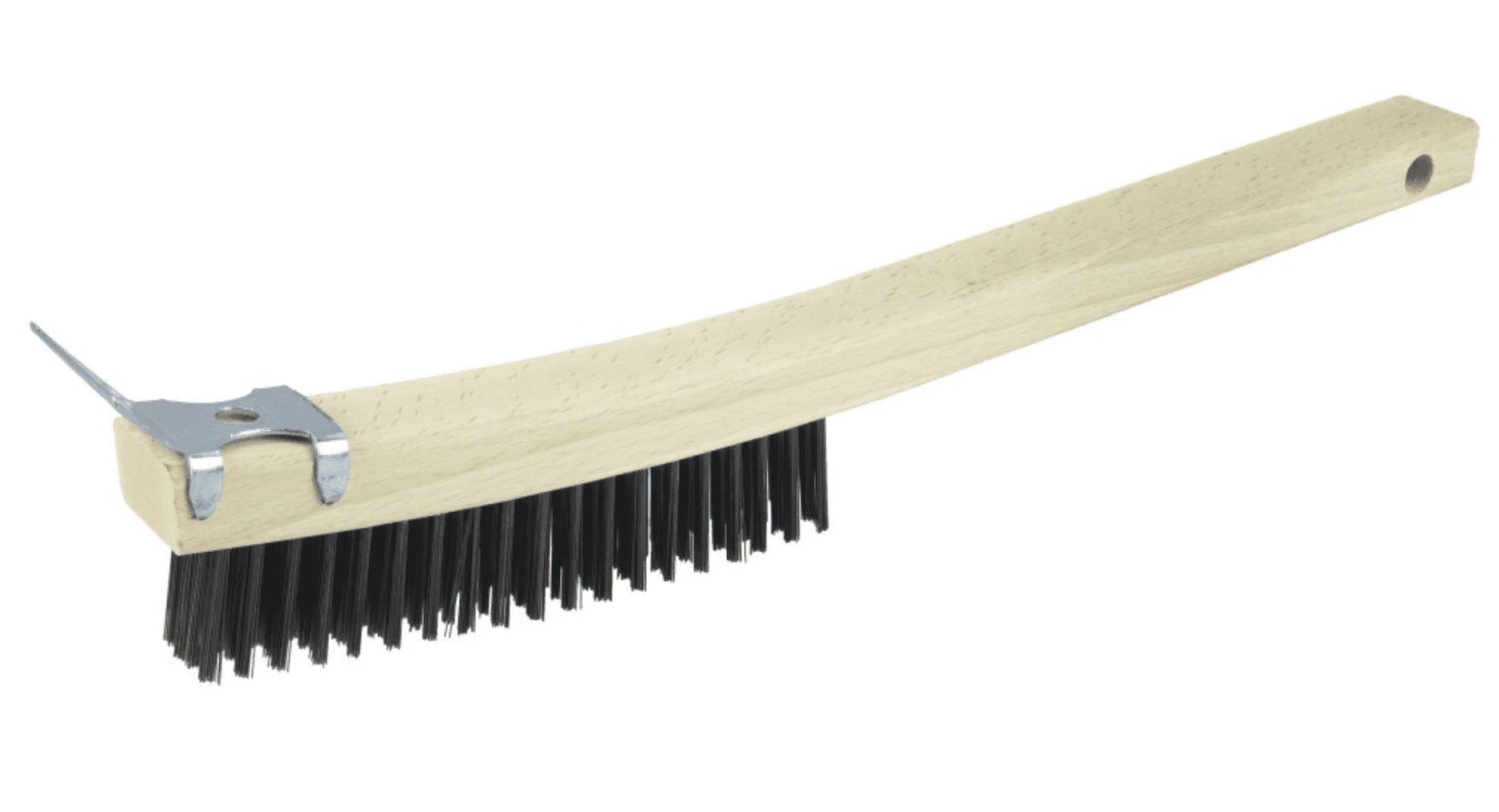 Picture of Hand Wire Scratch Brush w/Scraper, .012 Carbon Steel Fill, Curved Handle, 4 x 18 Rows