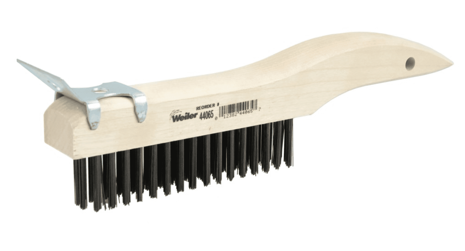 Picture of Hand Wire Scratch Brush w/Scraper, .012 Carbon Steel Fill, Shoe Handle, 4 x 16 Rows