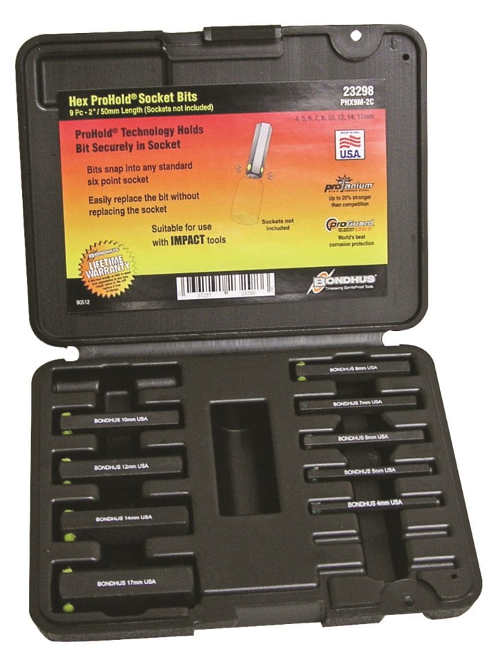 Picture of Set 9 ProHold Hex Bits 2" (4-17mm) Bits Only in Molded Black Case