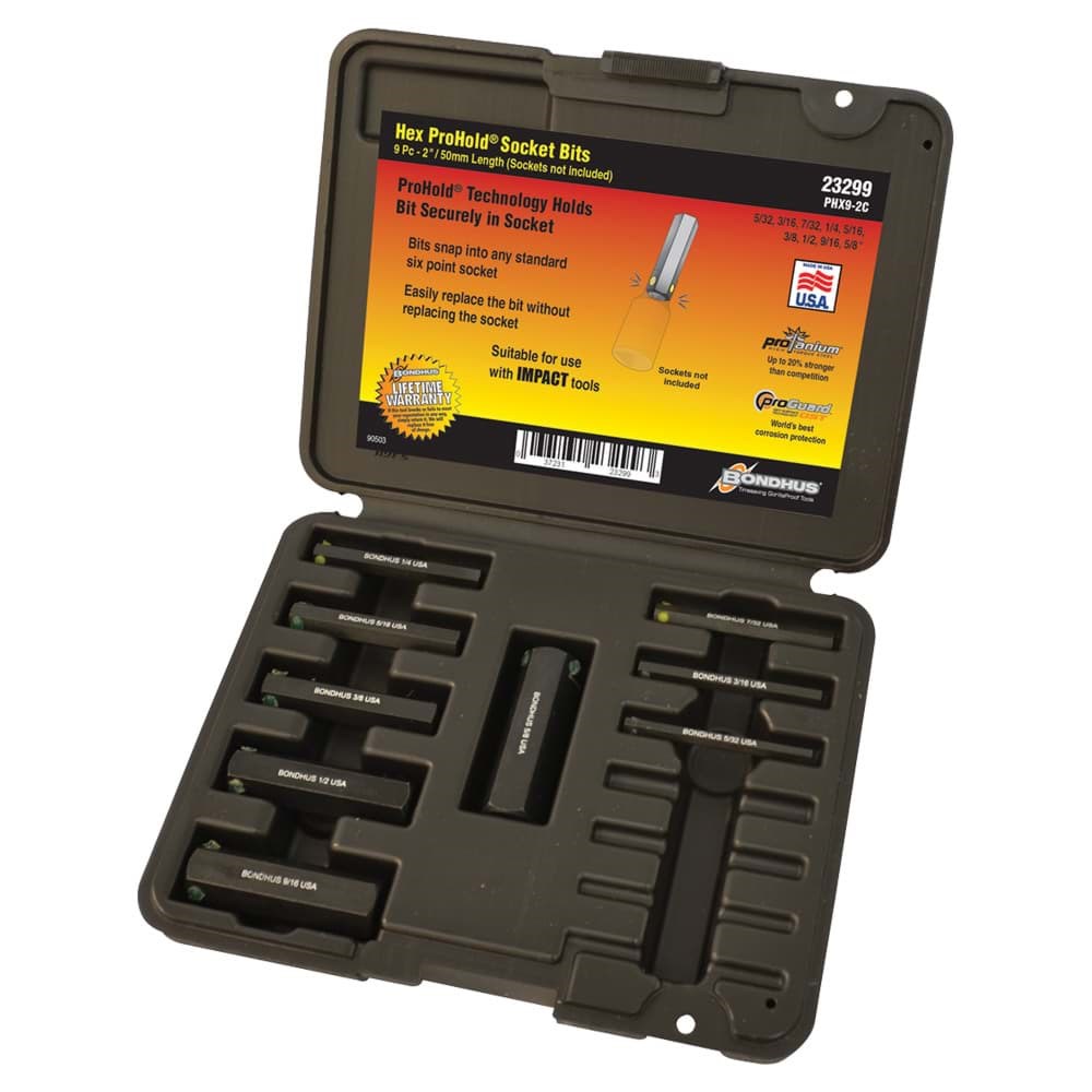 Picture of Set 9 ProHold Hex Bits 2" (5/32-5/8") Bits Only in Molded Black Case