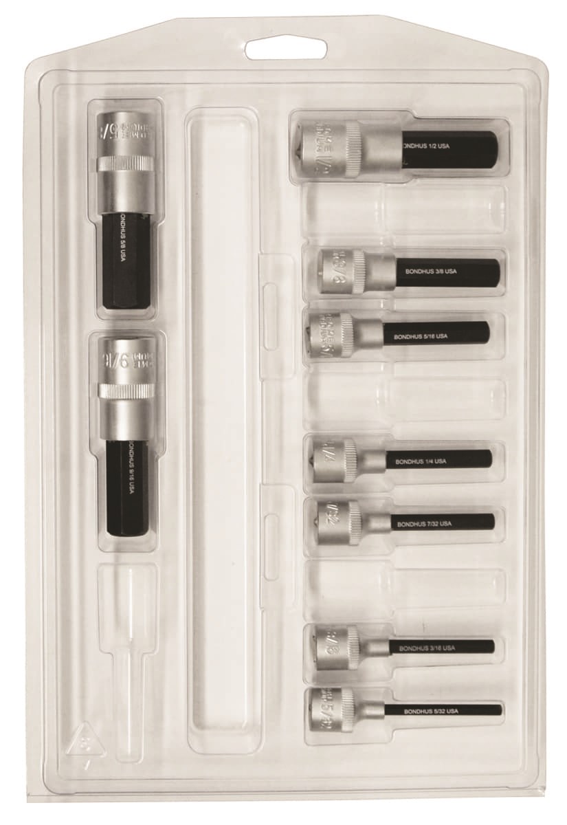 Picture of Set 9 ProHold Hex Bits 2" (5/32-5/8") w/Sockets in Clamshell