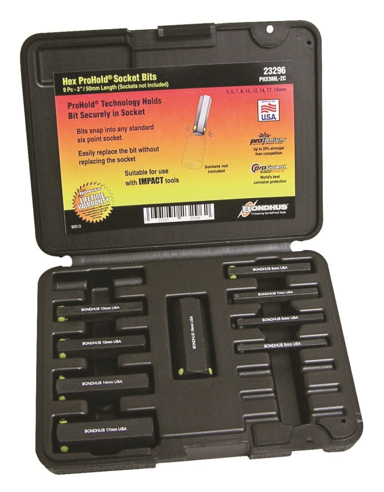 Picture of Set 9 ProHold Hex Bits 2" (5-19mm) Bits Only in Molded Black Case