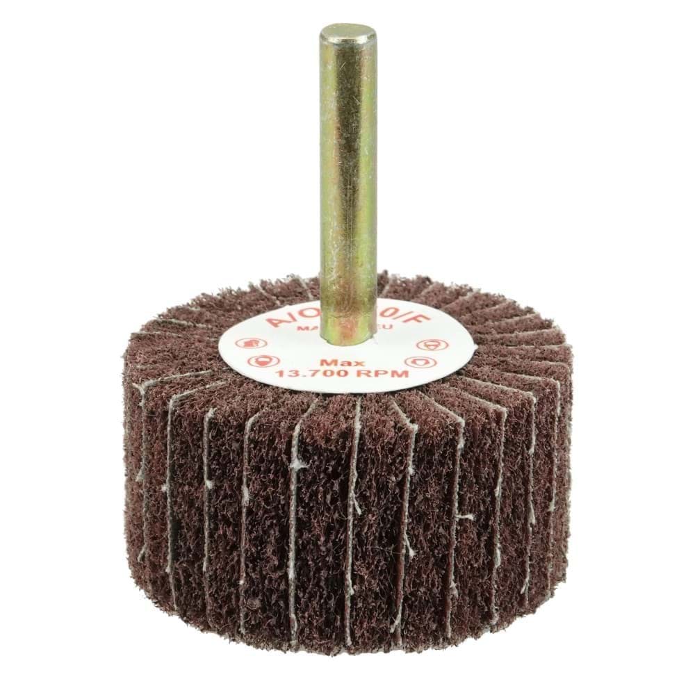 Picture of 2" x 1" Non-Woven Stem-Mounted Interleaf Flap Wheel, 120AO, 1/4" Stem
