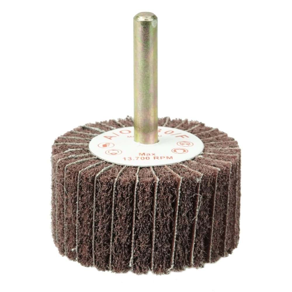 Picture of 2" x 1" Non-Woven Stem-Mounted Interleaf Flap Wheel, 180AO, 1/4" Stem