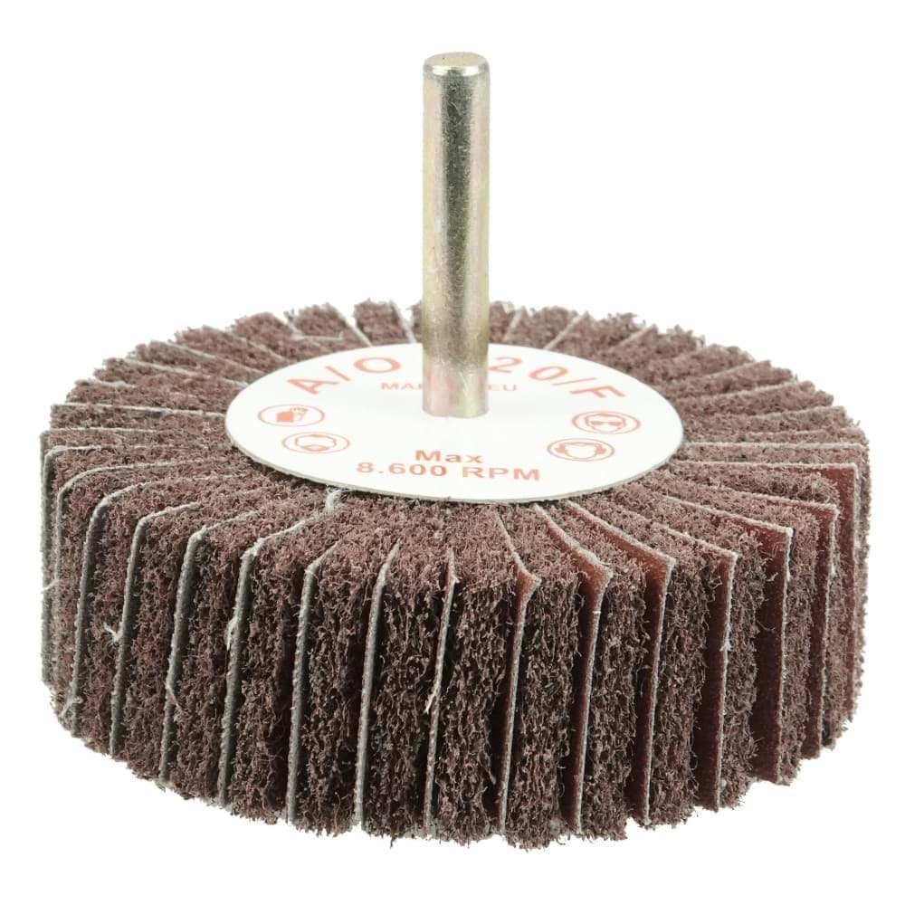 Picture of 3" x 1" Non-Woven Stem-Mounted Interleaf Flap Wheel, 120AO, 1/4" Stem