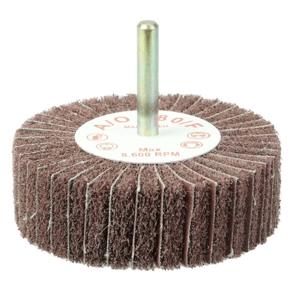 Picture of 3" x 1" Non-Woven Stem-Mounted Interleaf Flap Wheel, 180AO, 1/4" Stem