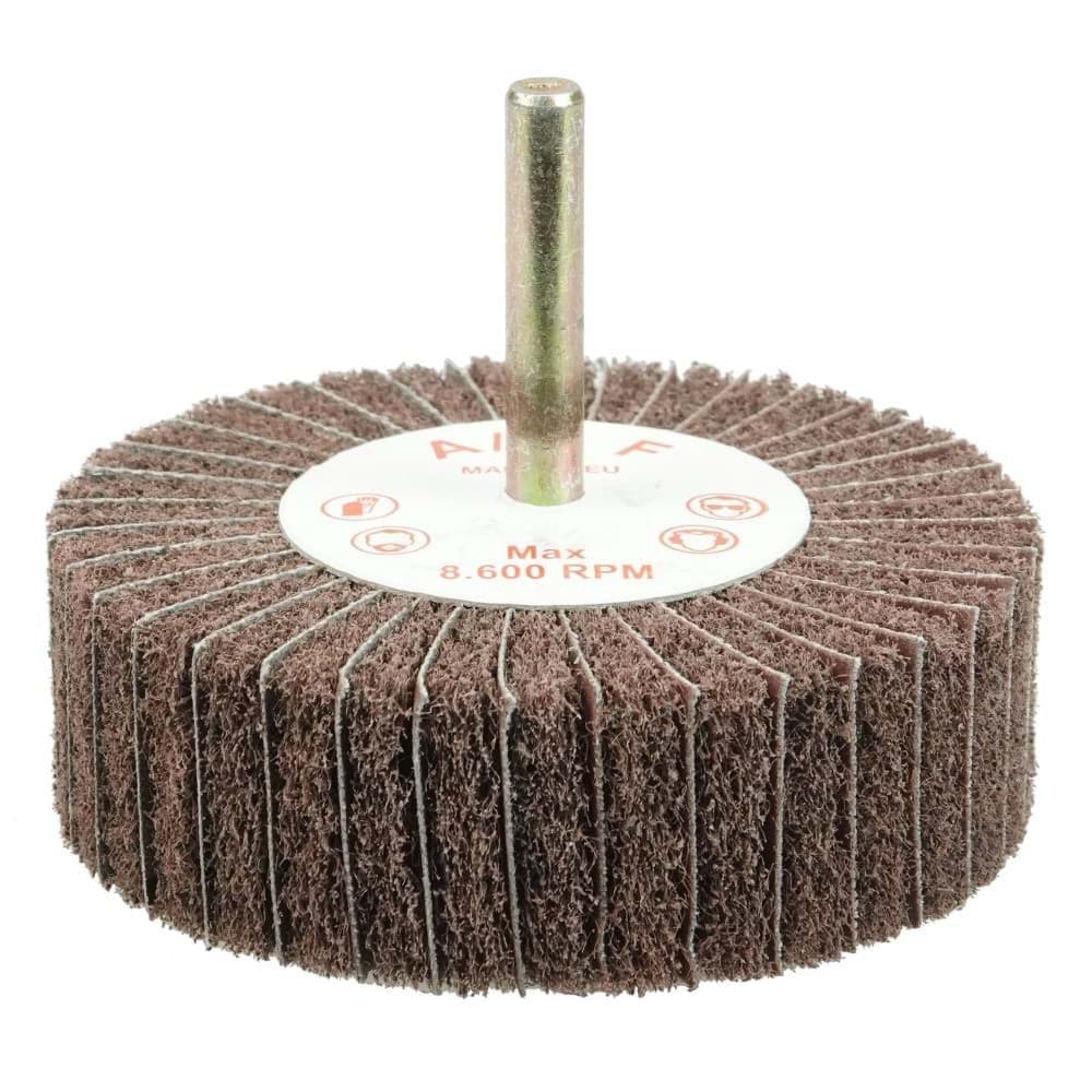 Picture of 3" x 1" Non-Woven Stem-Mounted Interleaf Flap Wheel, 320AO, 1/4" Stem