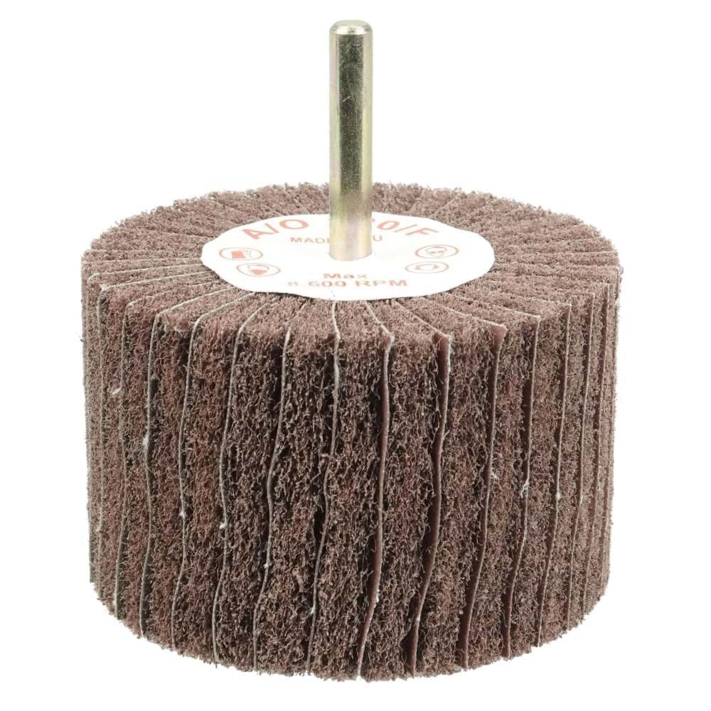 Picture of 3" x 2" Non-Woven Stem-Mounted Interleaf Flap Wheel, 320AO, 1/4" Stem