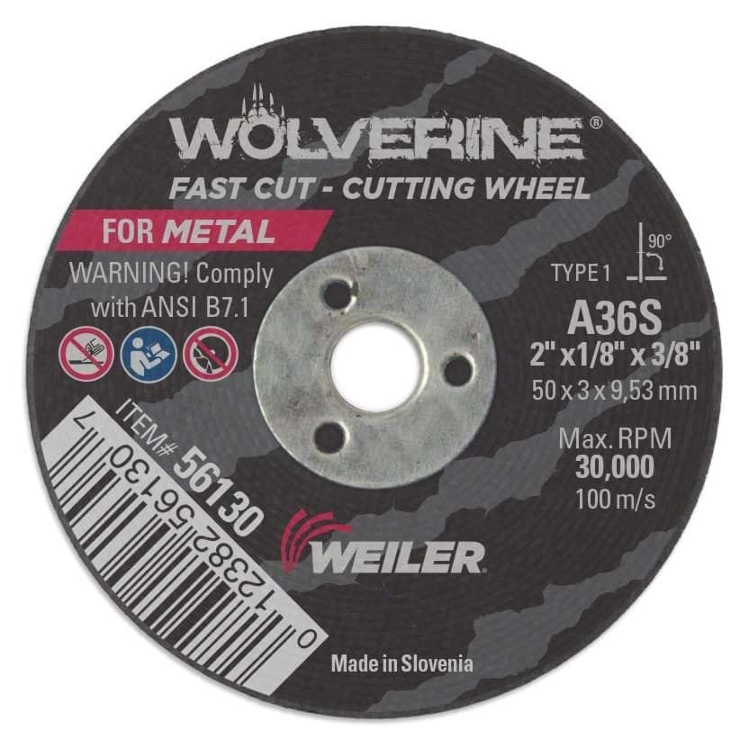 Picture of 2" x 1/8" Wolverine Type 1 Cutting Wheel, A36S, 3/8" Arbor Hole