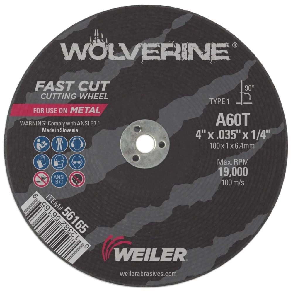 Picture of 4" x .035" Wolverine Type 1 Cutting Wheel, A60T, 1/4" Arbor Hole