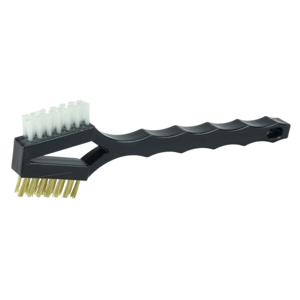 Picture of Double Sided V-Shape Scratch Brush, .006 Brass & .016 White Nylon Fill, Plastic Block, 3 x 7 Rows