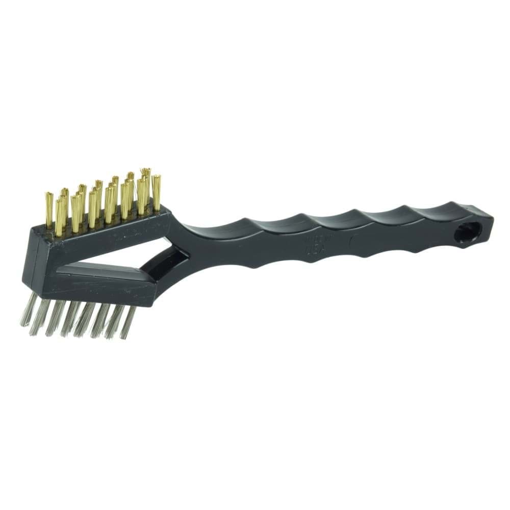 Picture of Double Sided V-Shape Scratch Brush, .006 Brass & .006 Stainless Steel Fill, Plastic Block,3 x 7 Rows