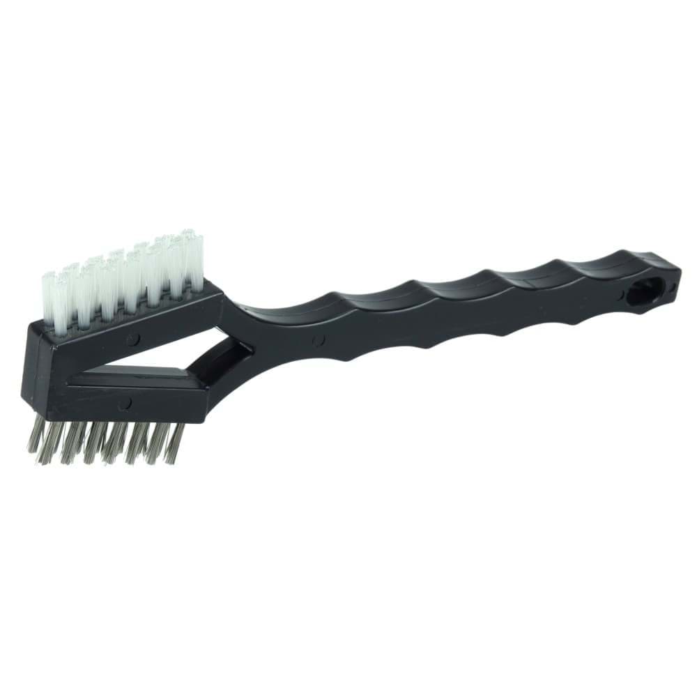 Picture of Double Sided V-Shape Scratch Brush, .006 SS & .016 White Nylon Fill, Plastic Block, 3 x 7 Rows