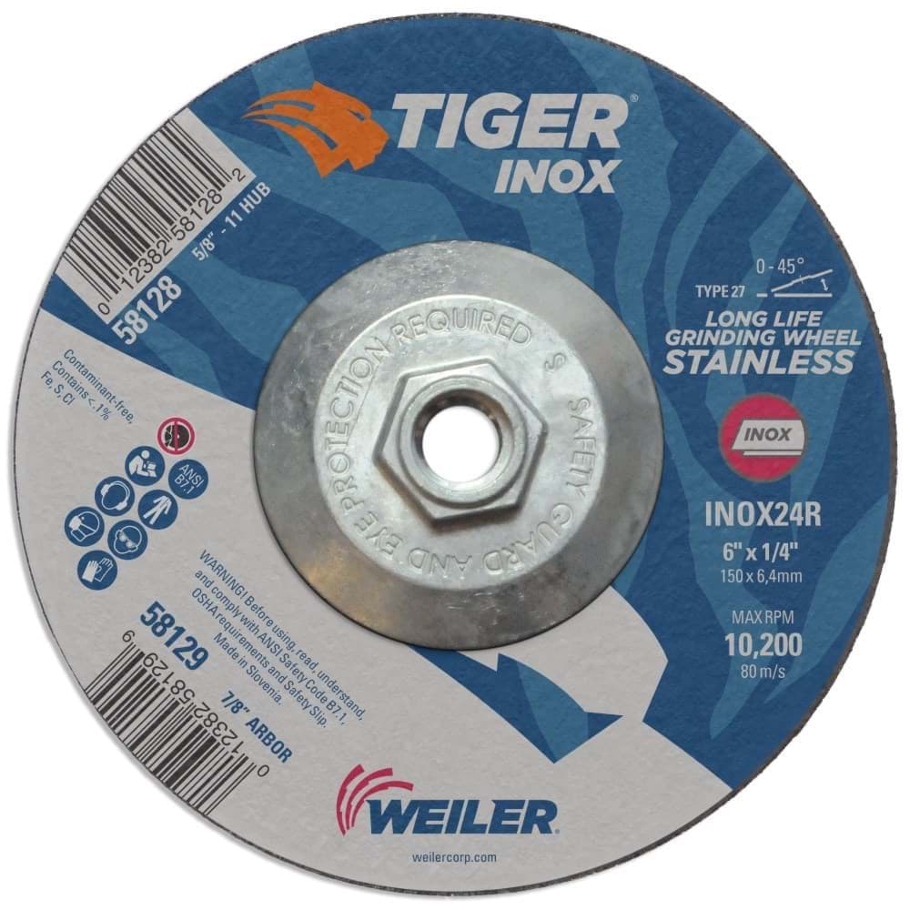 Picture of 6" x 1/4" TIGER INOX Type 27 Grinding Wheel, INOX24R, 5/8"-11 Nut