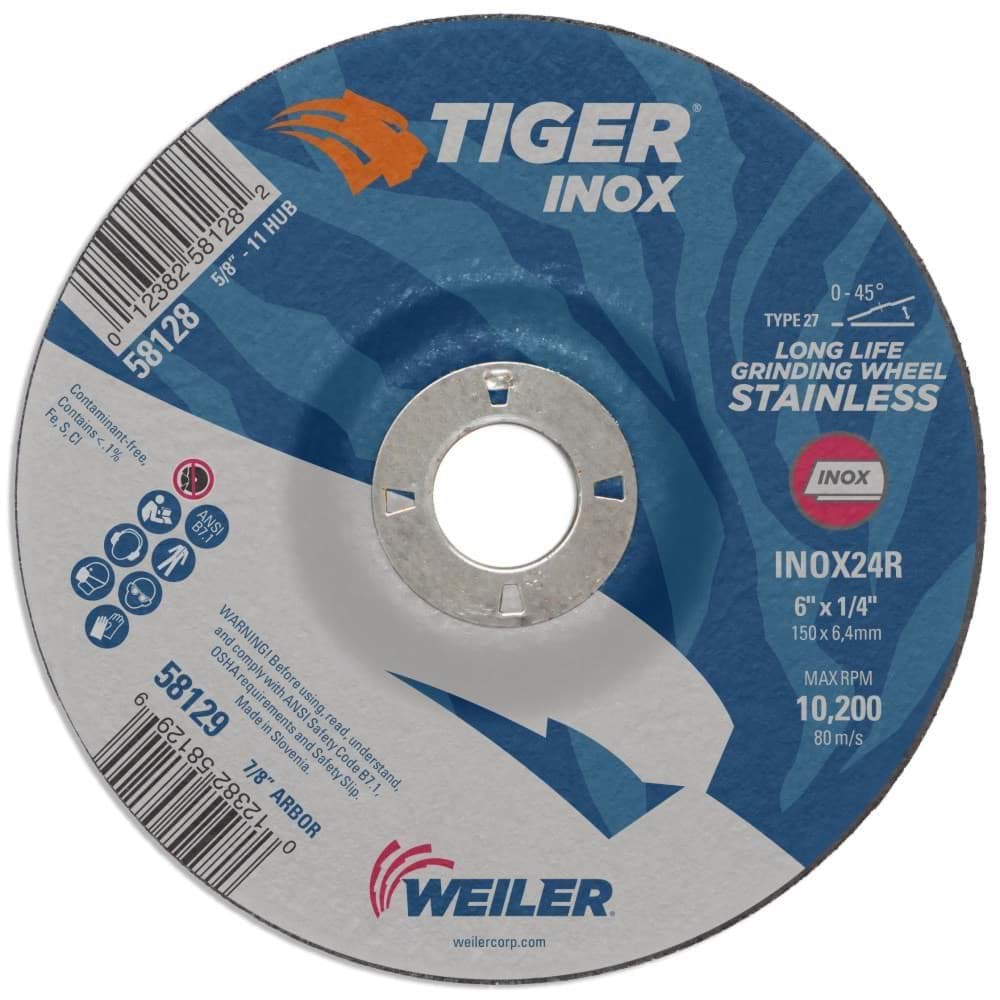 Picture of 6" x 1/4" TIGER INOX Type 27 Grinding Wheel, INOX24R, 7/8" Arbor Hole