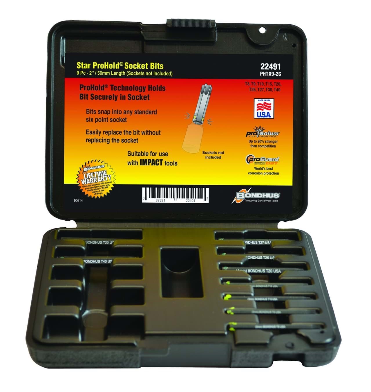 Picture of Set 9 ProHold Torx® Bits 2" (T8-T40) Bits Only in Molded Black Case