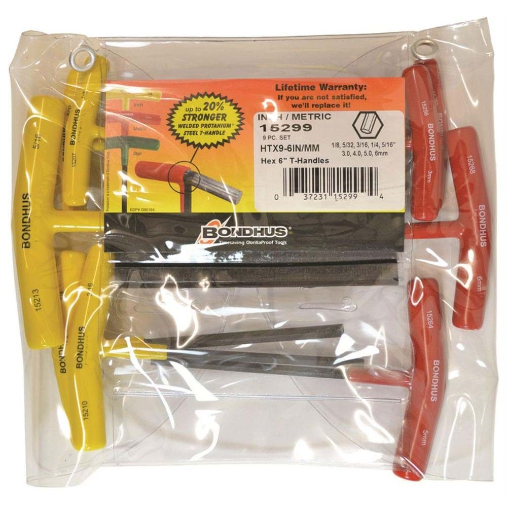 Picture of Set 9 Hex T-Handles 6" Length 1/8" - 5/16" and 3mm - 6mm