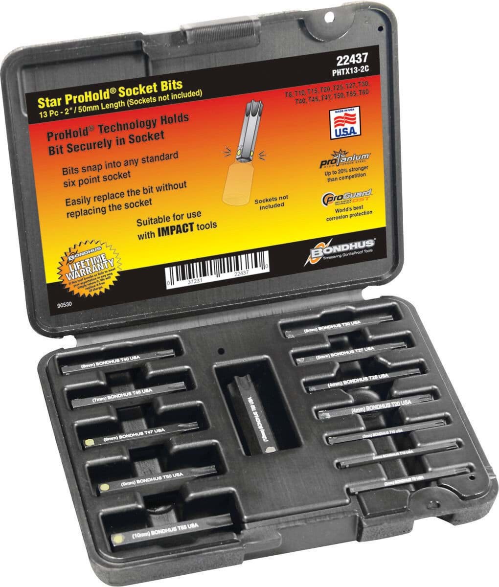 Picture of Set 13 ProHold Torx® Bits 2"(T8-T60) Bits Only (No T9) in Molded Black Case