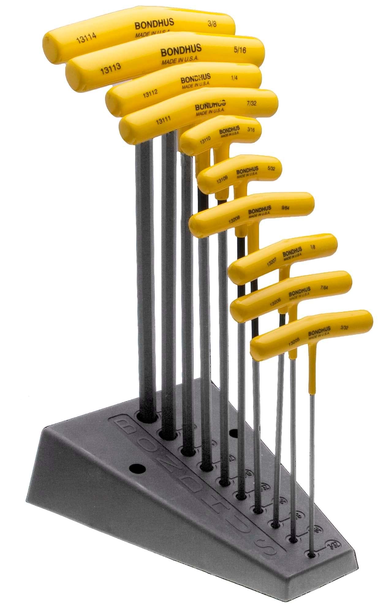 Picture of Set 10 Ball End & Hex Graduated Length T-Handles 3/32-3/8 with Stand