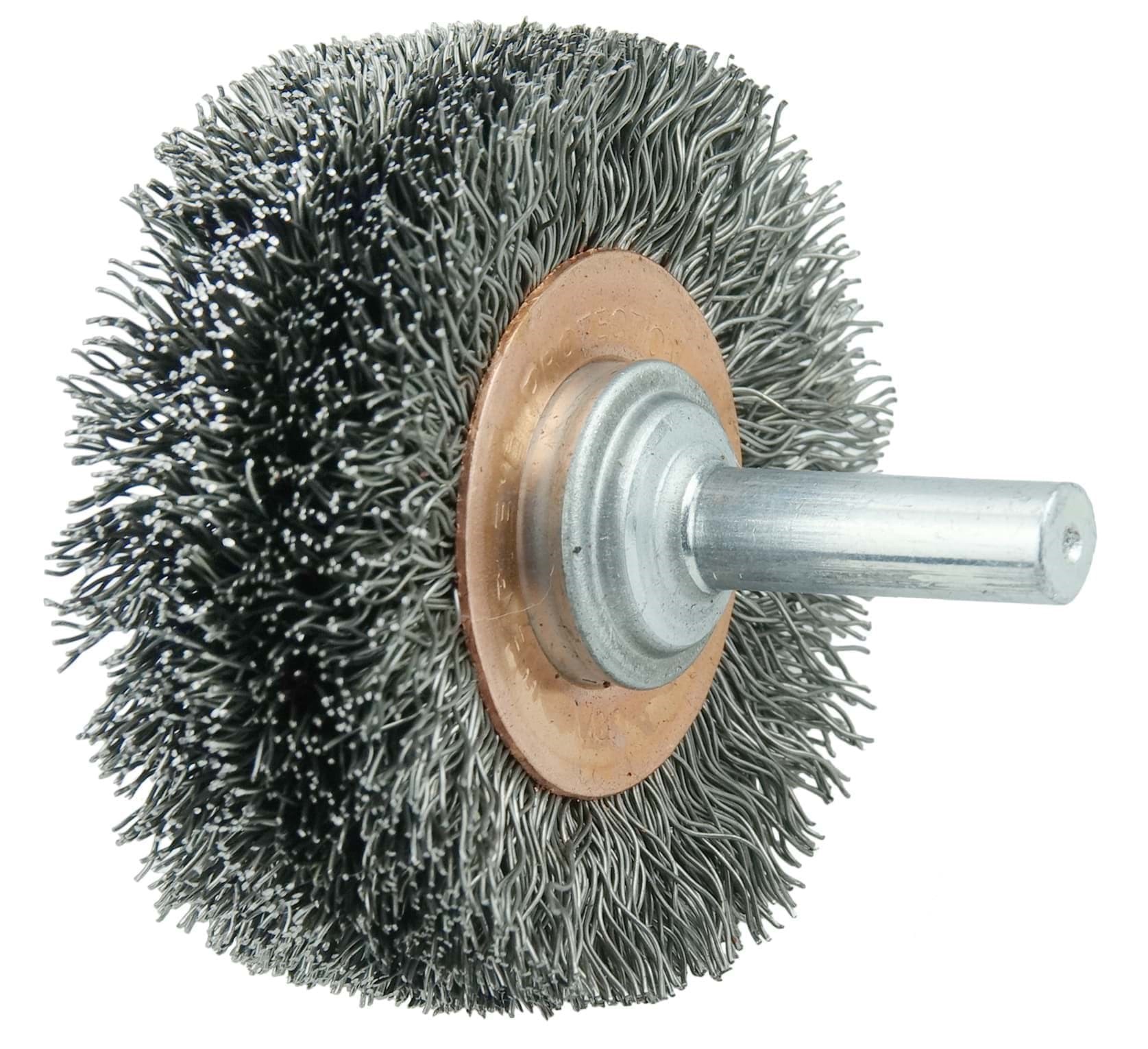 Picture of 2" Stem-Mounted Crimped Wire Wheel, .0118" Stainless Steel Fill, 1/4" Stem, Vending Ready