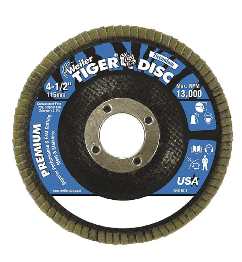 Picture of 4-1/2" Tiger Disc Flap Disc, Conical (TY29), Aluminum Backing, 40Z, 7/8" Arbor Hole, Vending Ready